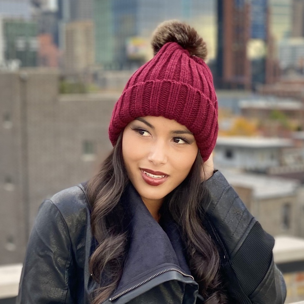 Cute maroon Pom Pom beanie